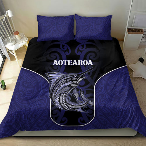 New Zealand Aotearoa Bedding Set Blue Marlin Fishing Maori Pattern