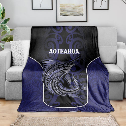New Zealand Aotearoa Blanket Blue Marlin Fishing Maori Pattern