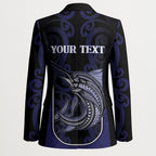 Personalised New Zealand Aotearoa Blazer Blue Marlin Fishing Maori Pattern