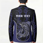 Personalised New Zealand Aotearoa Blazer Blue Marlin Fishing Maori Pattern