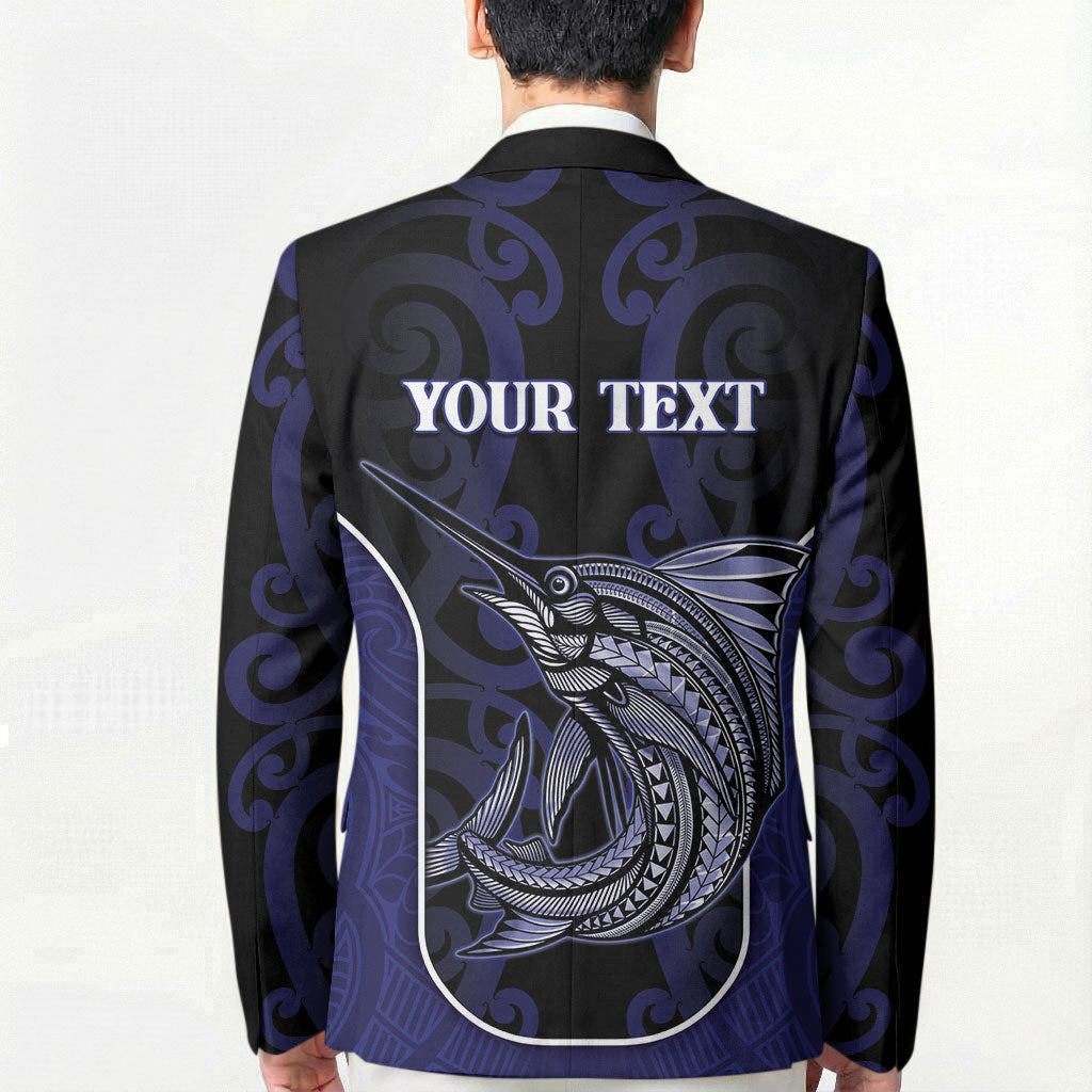 Personalised New Zealand Aotearoa Blazer Blue Marlin Fishing Maori Pattern