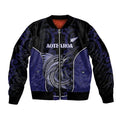 Personalised New Zealand Aotearoa Bomber Jacket Blue Marlin Fishing Maori Pattern