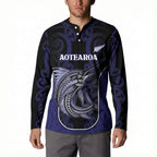 Personalised New Zealand Aotearoa Button Sweatshirt Blue Marlin Fishing Maori Pattern