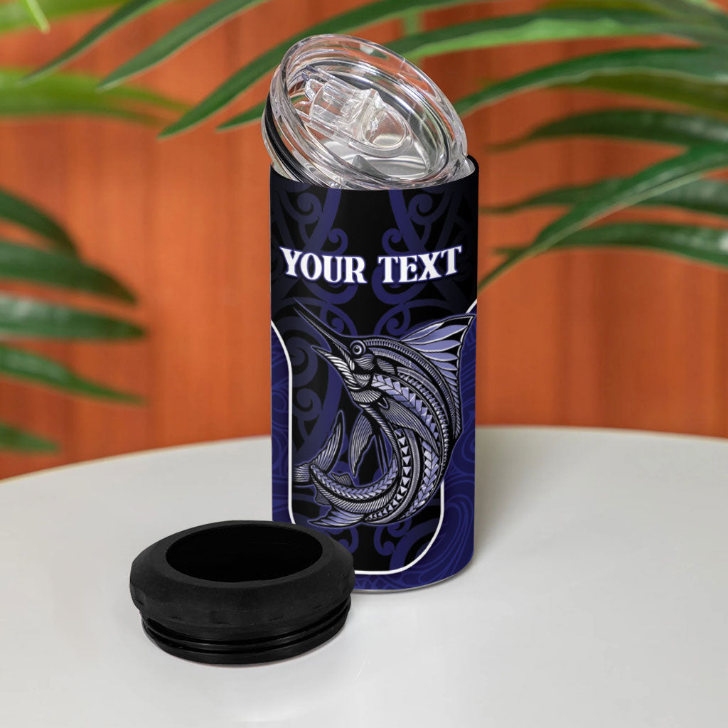Personalised New Zealand Aotearoa 4 in 1 Can Cooler Tumbler Blue Marlin Fishing Maori Pattern