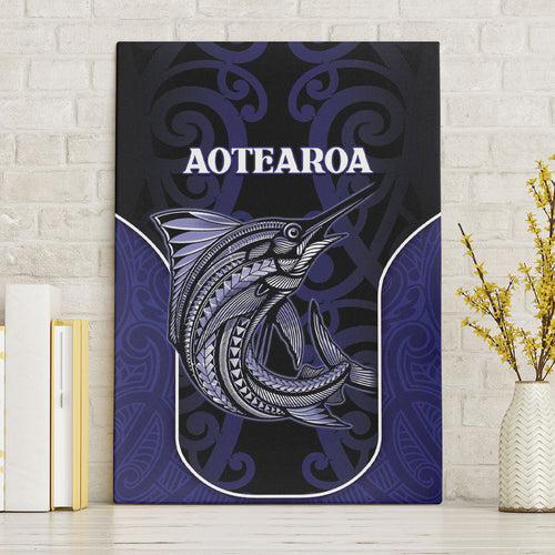 New Zealand Aotearoa Canvas Wall Art Blue Marlin Fishing Maori Pattern