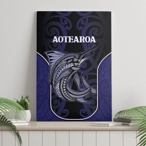 New Zealand Aotearoa Canvas Wall Art Blue Marlin Fishing Maori Pattern