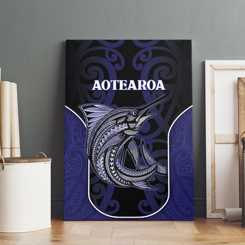 New Zealand Aotearoa Canvas Wall Art Blue Marlin Fishing Maori Pattern