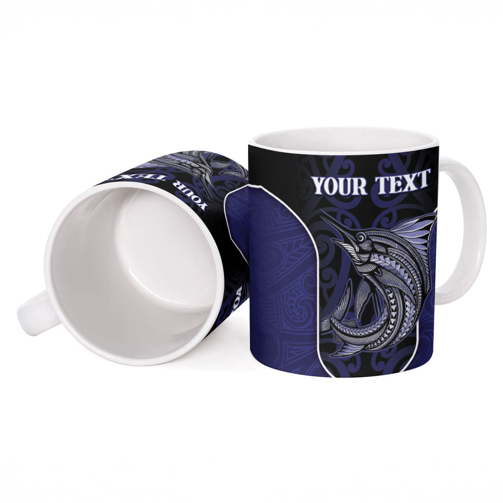 Personalised New Zealand Aotearoa Ceramic Mug Blue Marlin Fishing Maori Pattern