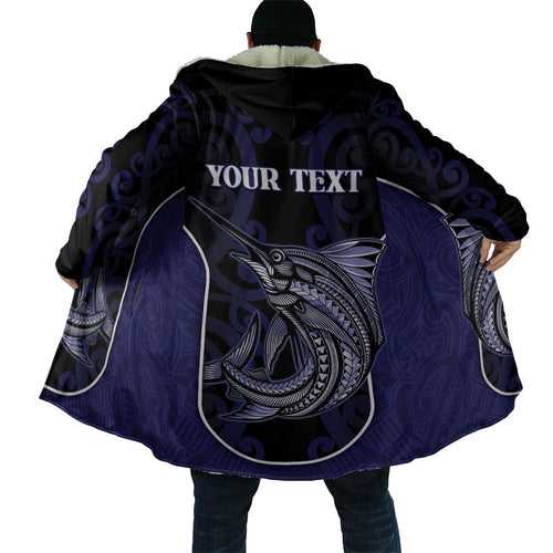 Personalised New Zealand Aotearoa Cloak Blue Marlin Fishing Maori Pattern
