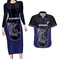 Personalised New Zealand Aotearoa Couples Matching Long Sleeve Bodycon Dress and Hawaiian Shirt Blue Marlin Fishing Maori Pattern