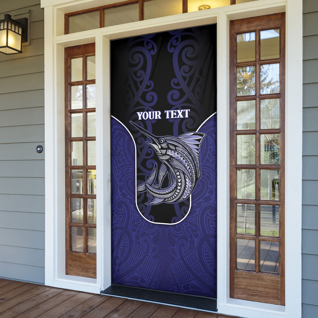 Personalised New Zealand Aotearoa Door Cover Blue Marlin Fishing Maori Pattern