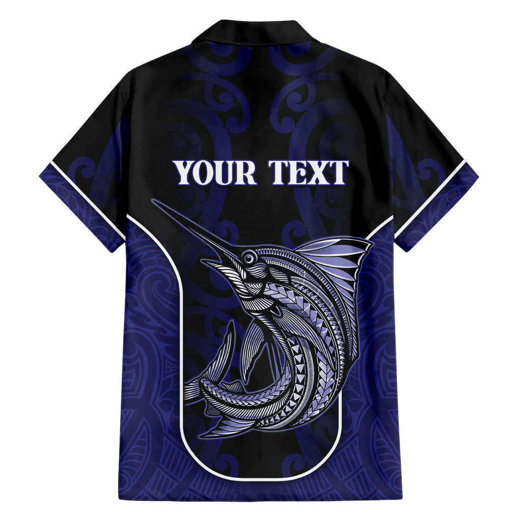 Personalised New Zealand Aotearoa Family Matching Mermaid Dress and Hawaiian Shirt Blue Marlin Fishing Maori Pattern