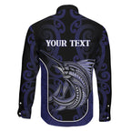 Personalised New Zealand Aotearoa Family Matching Mermaid Dress and Hawaiian Shirt Blue Marlin Fishing Maori Pattern