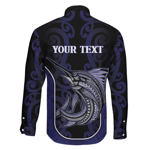 Personalised New Zealand Aotearoa Family Matching Mermaid Dress and Hawaiian Shirt Blue Marlin Fishing Maori Pattern