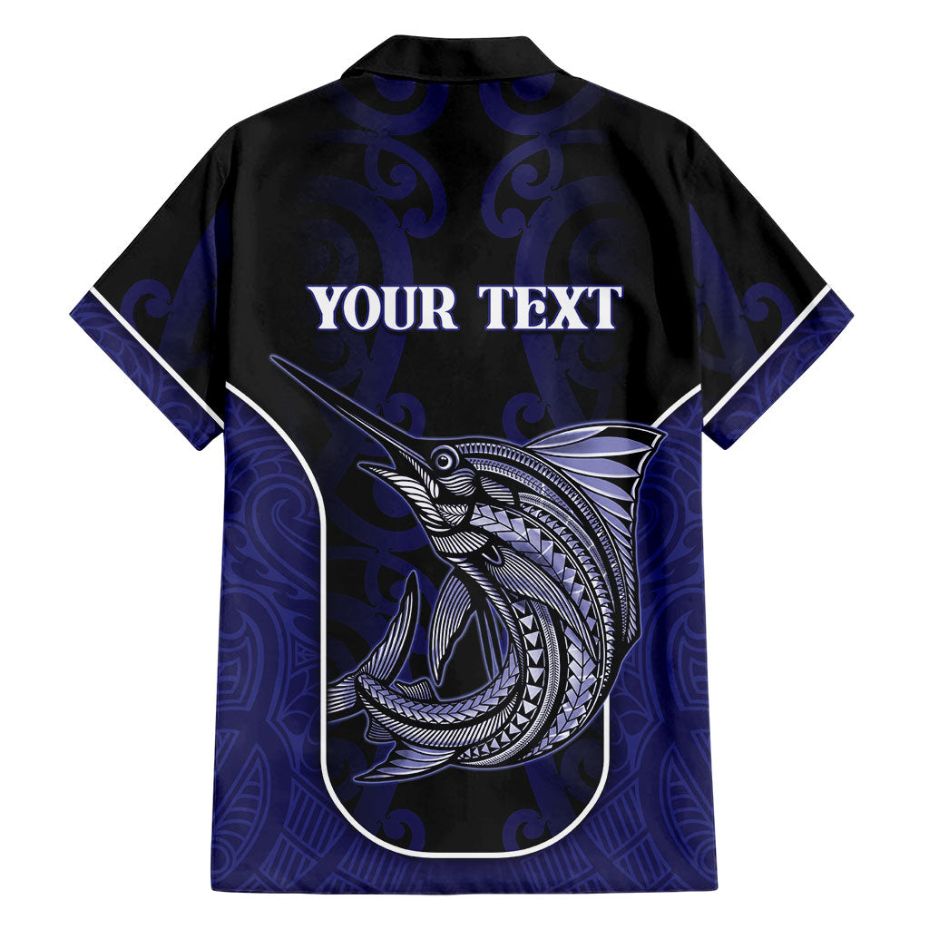 Personalised New Zealand Aotearoa Family Matching Off Shoulder Maxi Dress and Hawaiian Shirt Blue Marlin Fishing Maori Pattern