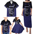 Personalised New Zealand Aotearoa Family Matching Puletasi and Hawaiian Shirt Blue Marlin Fishing Maori Pattern