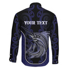 Personalised New Zealand Aotearoa Family Matching Puletasi and Hawaiian Shirt Blue Marlin Fishing Maori Pattern