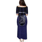 Personalised New Zealand Aotearoa Family Matching Puletasi and Hawaiian Shirt Blue Marlin Fishing Maori Pattern