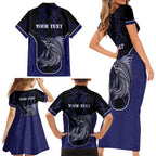 Personalised New Zealand Aotearoa Family Matching Short Sleeve Bodycon Dress and Hawaiian Shirt Blue Marlin Fishing Maori Pattern