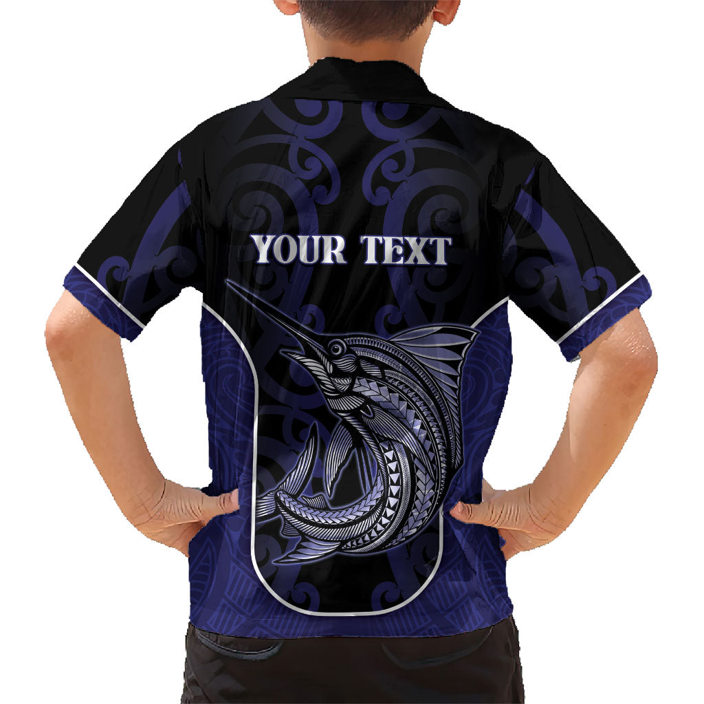 Personalised New Zealand Aotearoa Family Matching Summer Maxi Dress and Hawaiian Shirt Blue Marlin Fishing Maori Pattern