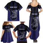 Personalised New Zealand Aotearoa Family Matching Summer Maxi Dress and Hawaiian Shirt Blue Marlin Fishing Maori Pattern