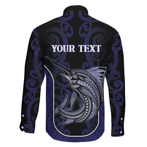 Personalised New Zealand Aotearoa Family Matching Summer Maxi Dress and Hawaiian Shirt Blue Marlin Fishing Maori Pattern