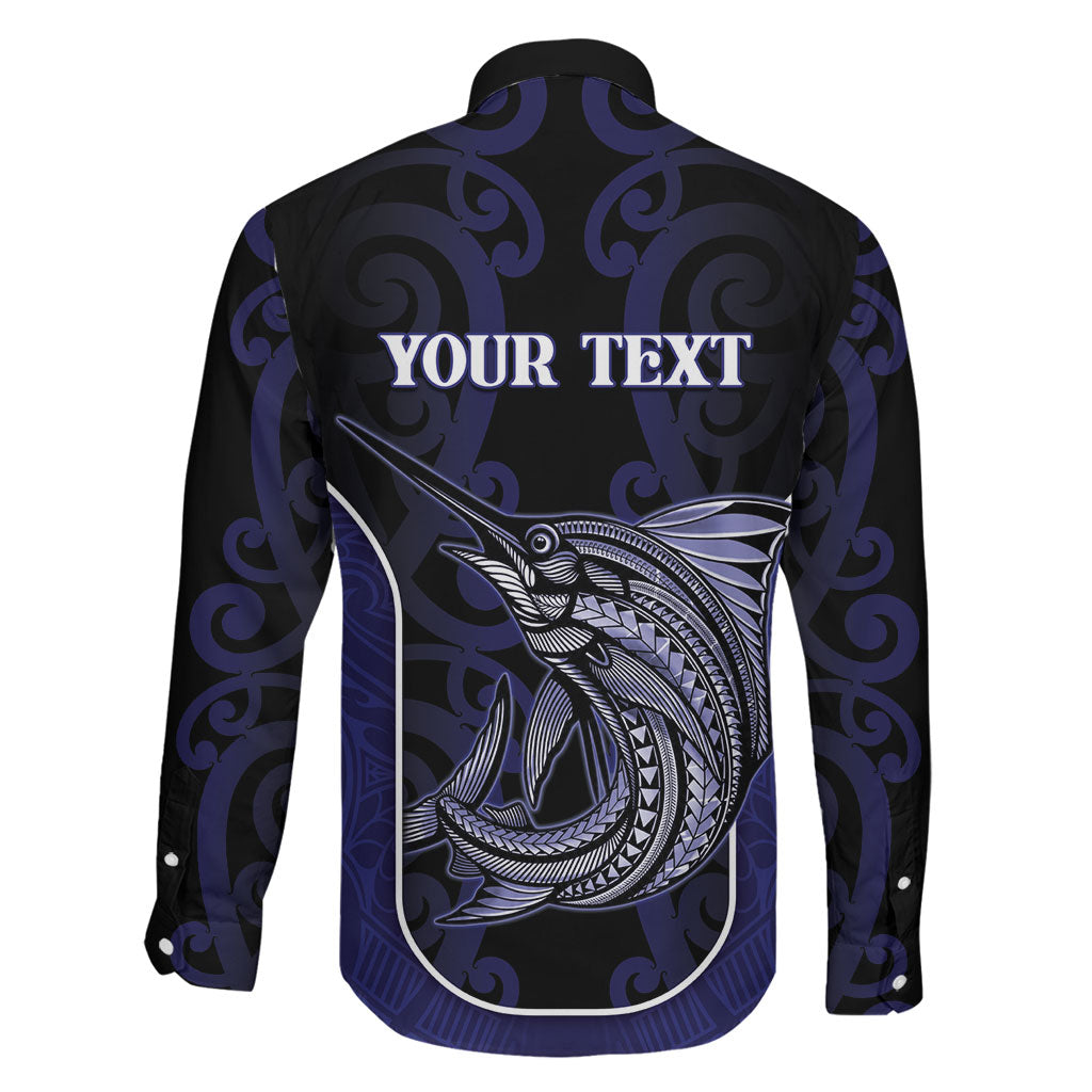 Personalised New Zealand Aotearoa Family Matching Tank Maxi Dress and Hawaiian Shirt Blue Marlin Fishing Maori Pattern