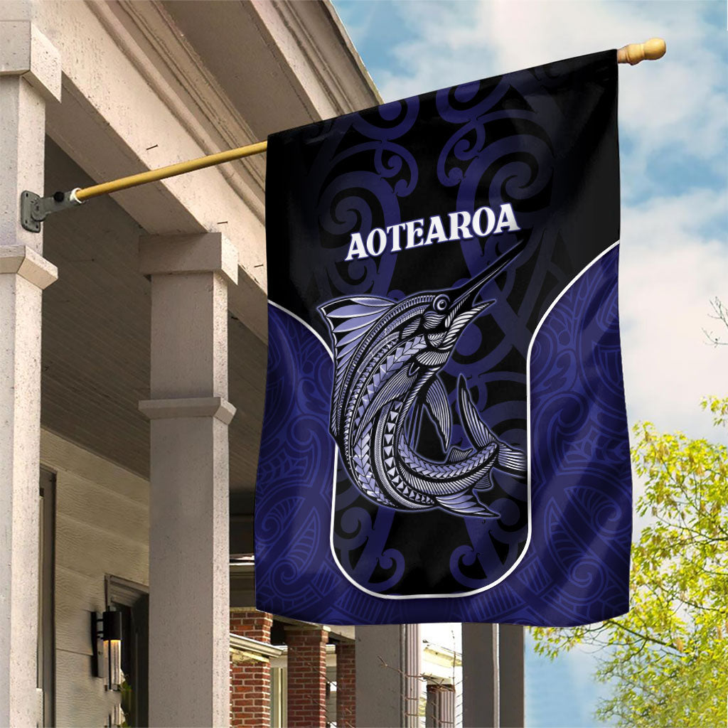 New Zealand Aotearoa Garden Flag Blue Marlin Fishing Maori Pattern