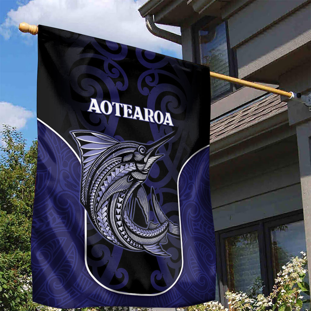 New Zealand Aotearoa Garden Flag Blue Marlin Fishing Maori Pattern