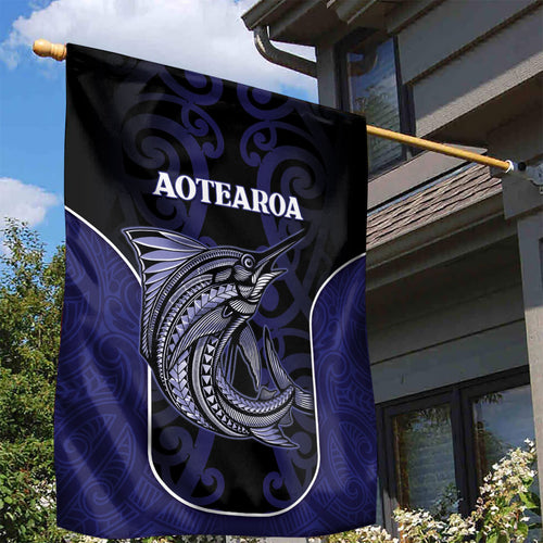 New Zealand Aotearoa Garden Flag Blue Marlin Fishing Maori Pattern