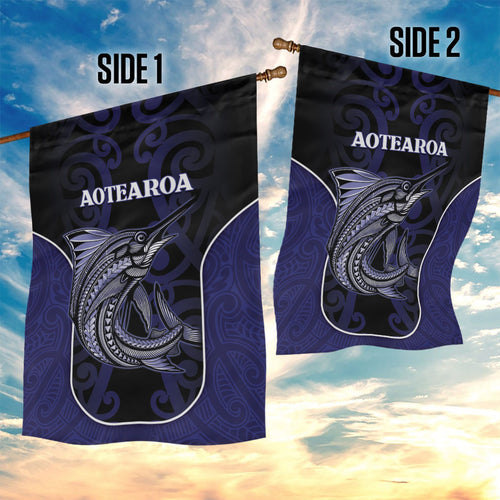 New Zealand Aotearoa Garden Flag Blue Marlin Fishing Maori Pattern