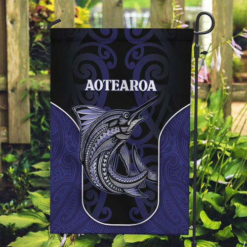 New Zealand Aotearoa Garden Flag Blue Marlin Fishing Maori Pattern