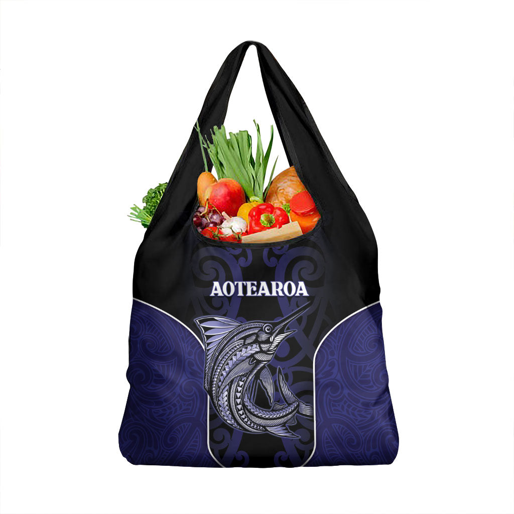 New Zealand Aotearoa Grocery Bag Blue Marlin Fishing Maori Pattern