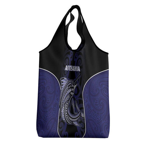 New Zealand Aotearoa Grocery Bag Blue Marlin Fishing Maori Pattern
