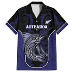 Personalised New Zealand Aotearoa Hawaiian Shirt Blue Marlin Fishing Maori Pattern