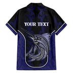Personalised New Zealand Aotearoa Hawaiian Shirt Blue Marlin Fishing Maori Pattern