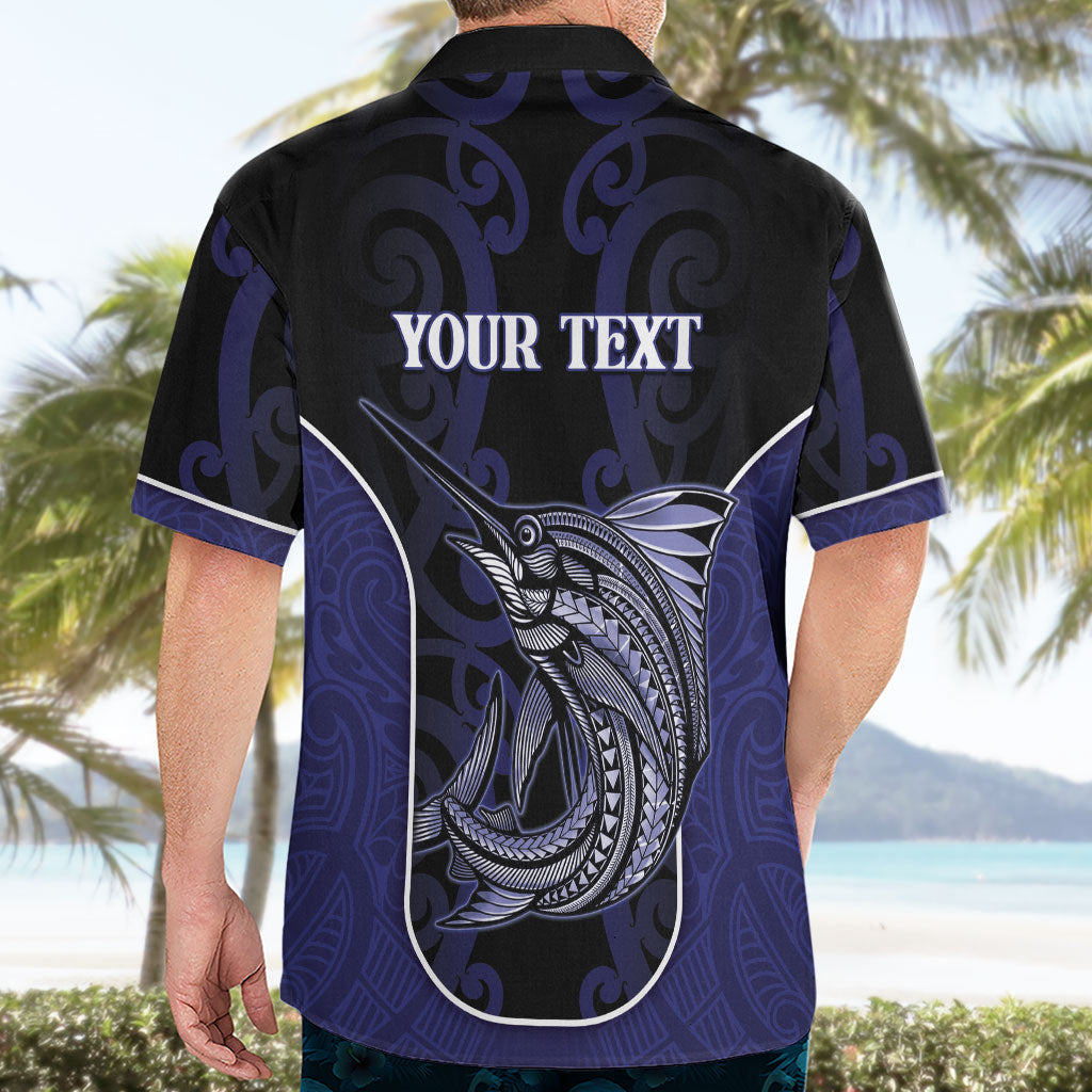 Personalised New Zealand Aotearoa Hawaiian Shirt Blue Marlin Fishing Maori Pattern