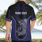 Personalised New Zealand Aotearoa Hawaiian Shirt Blue Marlin Fishing Maori Pattern