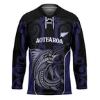 Personalised New Zealand Aotearoa Hockey Jersey Blue Marlin Fishing Maori Pattern