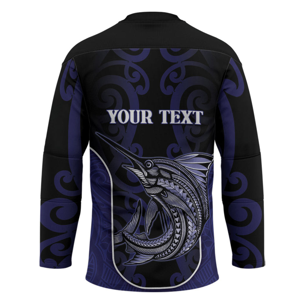 Personalised New Zealand Aotearoa Hockey Jersey Blue Marlin Fishing Maori Pattern