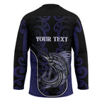 Personalised New Zealand Aotearoa Hockey Jersey Blue Marlin Fishing Maori Pattern