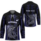 Personalised New Zealand Aotearoa Hockey Jersey Blue Marlin Fishing Maori Pattern