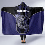 New Zealand Aotearoa Hooded Blanket Blue Marlin Fishing Maori Pattern