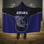 New Zealand Aotearoa Hooded Blanket Blue Marlin Fishing Maori Pattern