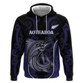 Personalised New Zealand Aotearoa Hoodie Blue Marlin Fishing Maori Pattern