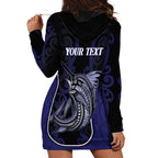 Personalised New Zealand Aotearoa Hoodie Dress Blue Marlin Fishing Maori Pattern
