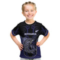 Personalised New Zealand Aotearoa Kid T Shirt Blue Marlin Fishing Maori Pattern