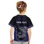 Personalised New Zealand Aotearoa Kid T Shirt Blue Marlin Fishing Maori Pattern