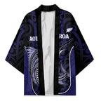 Personalised New Zealand Aotearoa Kimono Blue Marlin Fishing Maori Pattern