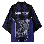 Personalised New Zealand Aotearoa Kimono Blue Marlin Fishing Maori Pattern